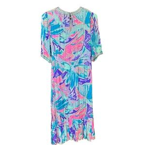 Neiman Marcus vintage beaded midi maxi length colorful silk dress size medium